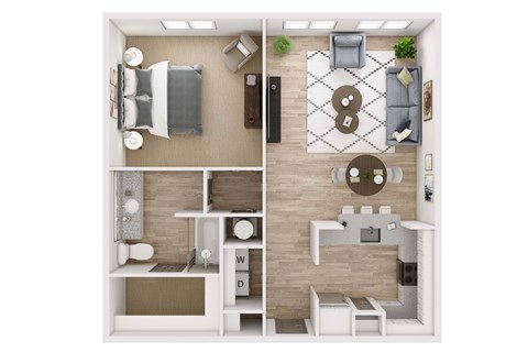 Floor plan for 1 bed, 1 bath, 785 sqft